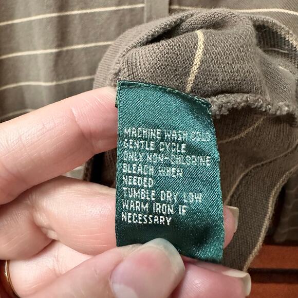 Vintage Lauren Ralph Lauren 100% Cotton Stripped Brown 3/4 Sleeve Cardigan Sz Lg - Picture 7 of 9